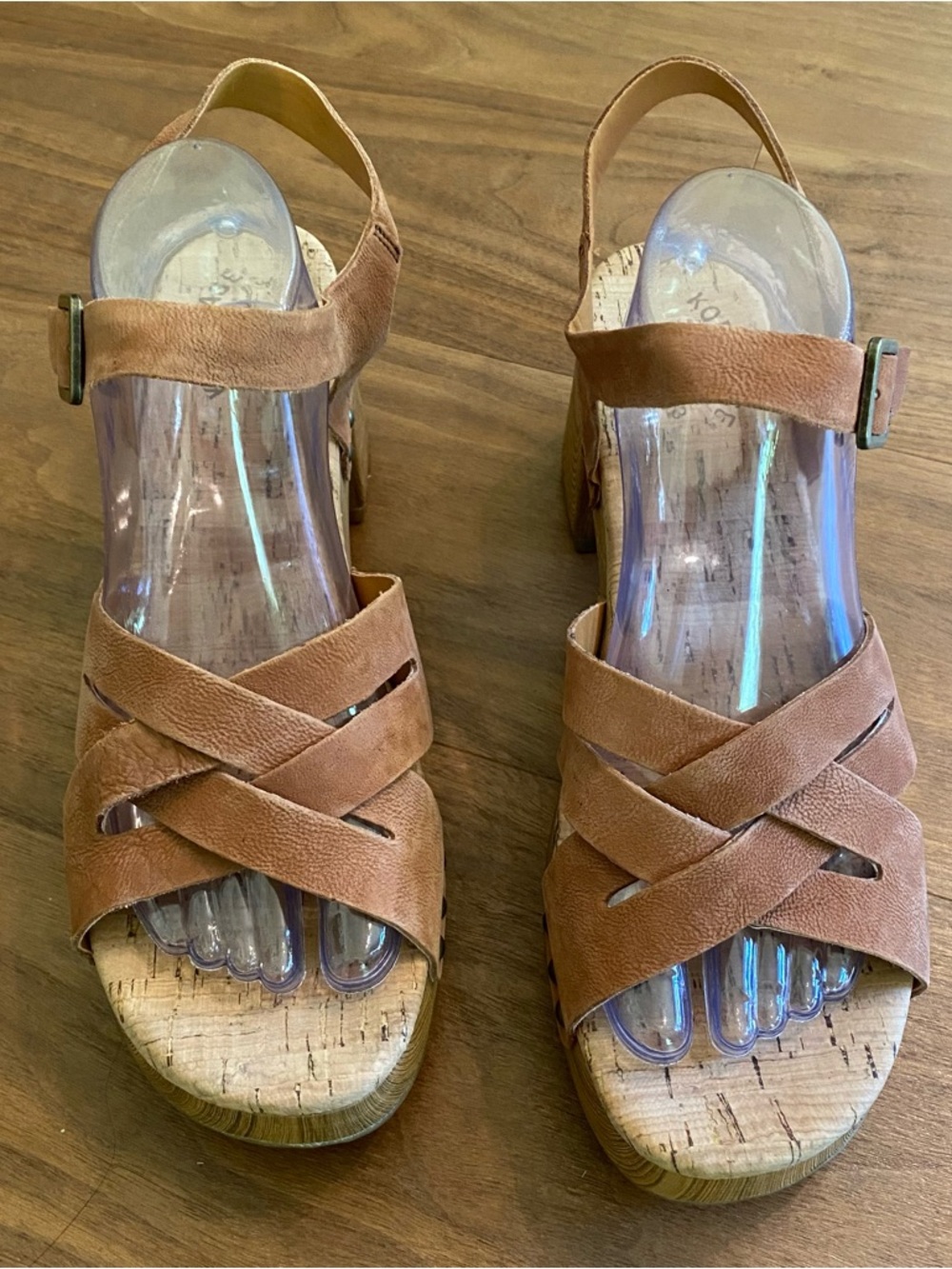 Kork-Ease Platform Sandals Brown Leather Size 11 Chunky Heel Clog